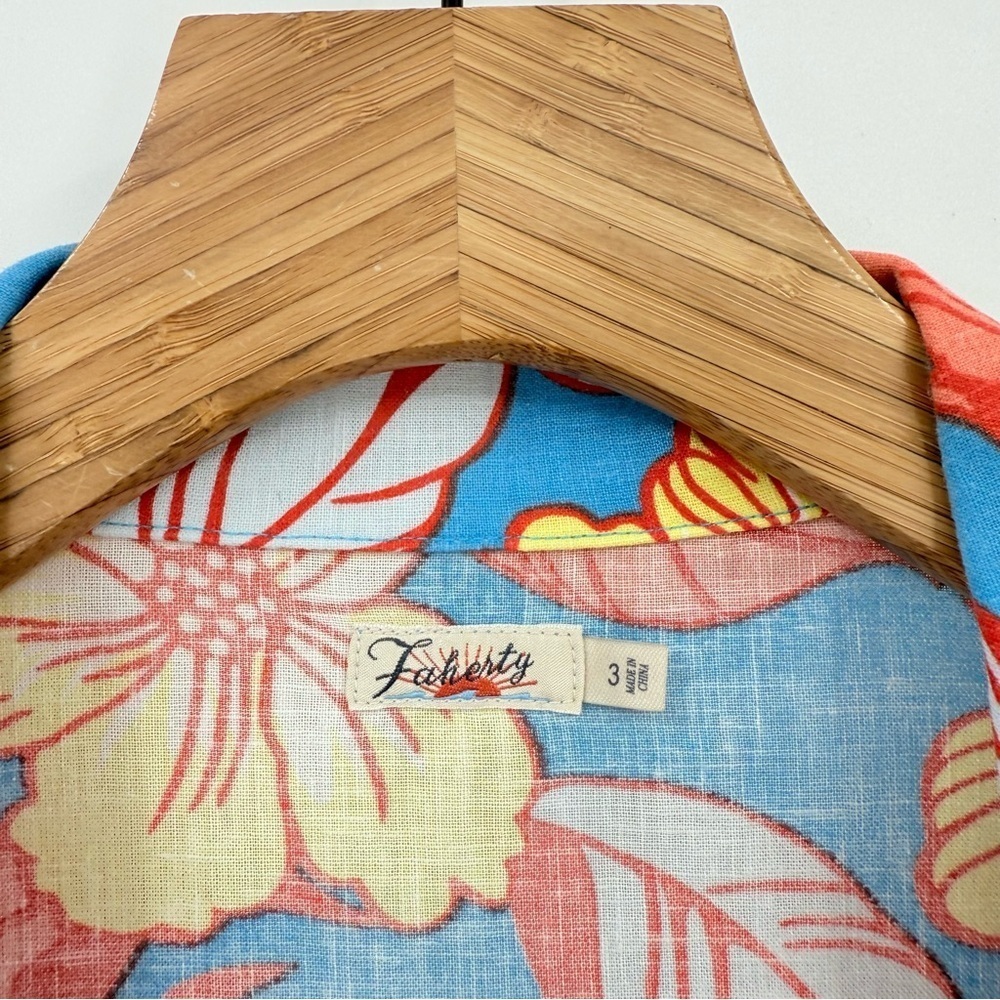 Faherty Hawaiian Shirt SDH X Max Top L.A. Floral Button Up Linen Size 3 Large - Picture 6 of 14